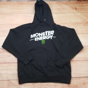 Monster Energy Hoodie Mens Large Black Pullover Fleece Sweatshirt Graphic Logo